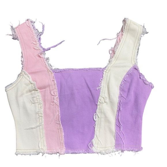 Jaded London Top Womens Shirt US Size 4 Pink Patch Work Corset Zip Distress NEW - Picture 6 of 9